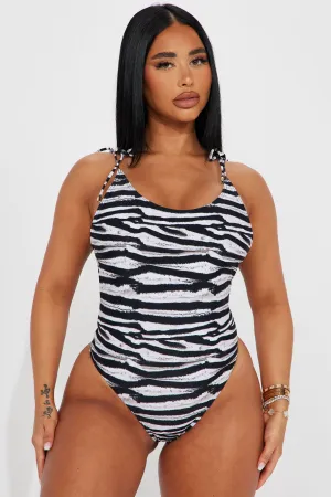 Adventure Begins 1 Piece Swimsuit - Black/White