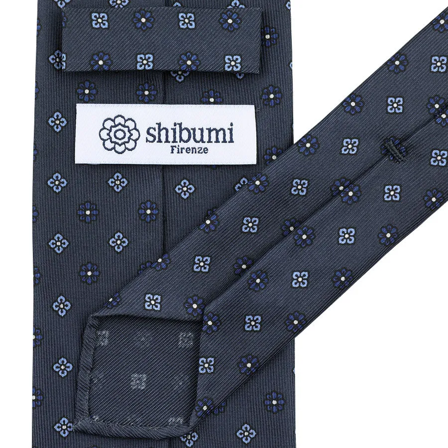 Floral Printed Silk Tie - Shadow Grey - Hand-Rolled