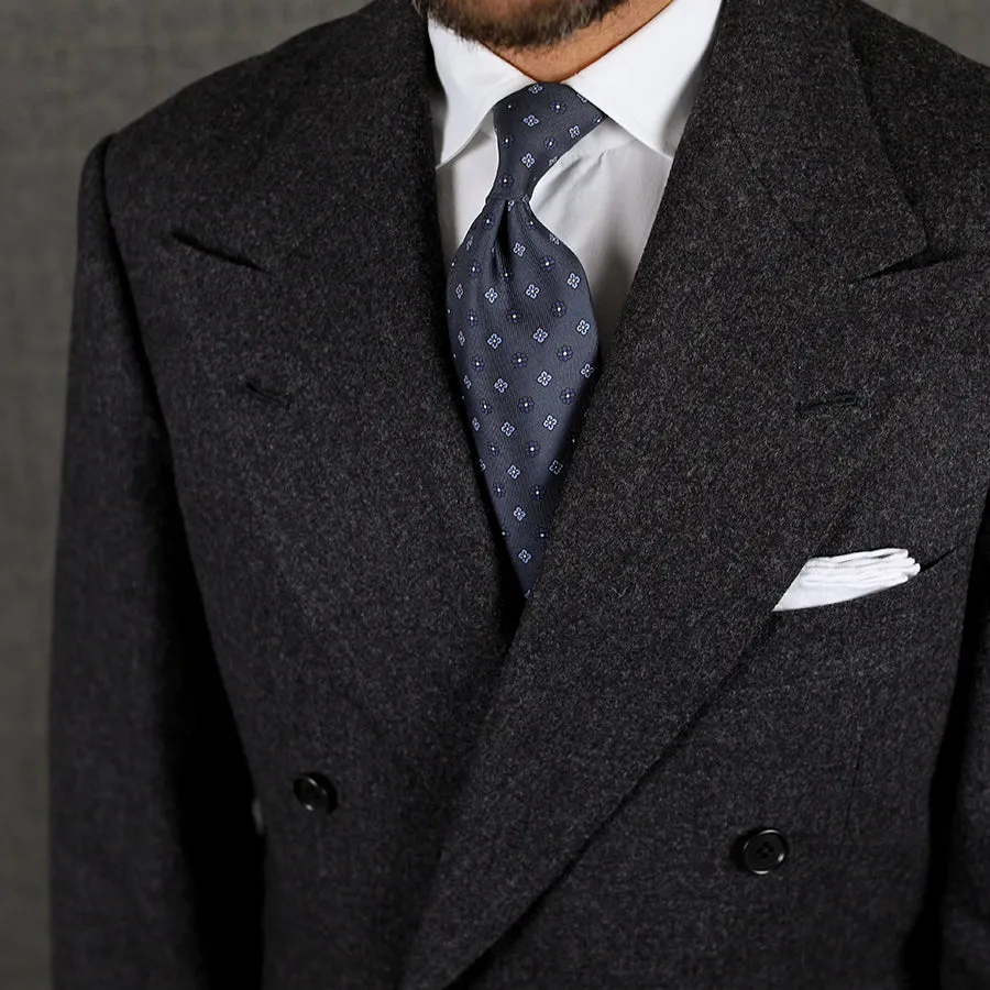 Floral Printed Silk Tie - Shadow Grey - Hand-Rolled