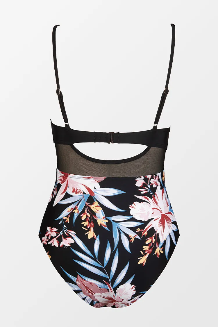 Greenland Aurora Mesh Cutout Wrap Front One Piece Swimsuit