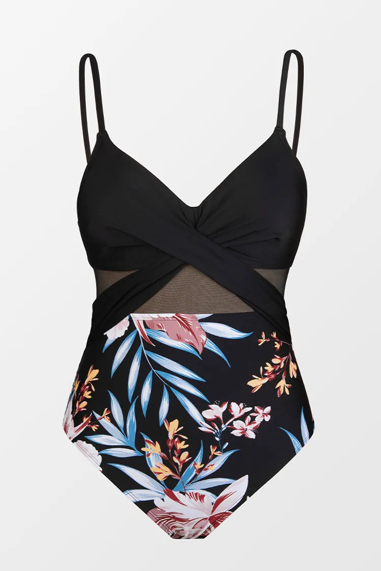Greenland Aurora Mesh Cutout Wrap Front One Piece Swimsuit