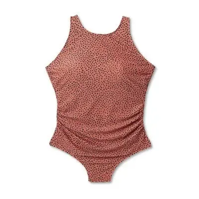 New - Kona Sol Women's High Neck One Piece Swimsuit Ruched Full Coverage Swimwear