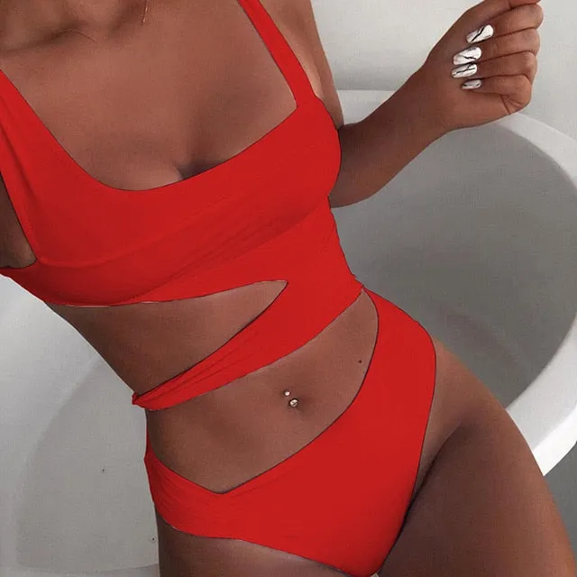 Swimwear Women One Piece Swimsuit Push Up Sexy Thong Bikini 2020 Hollow Out Bathing Suit Backless Solid White Mayo