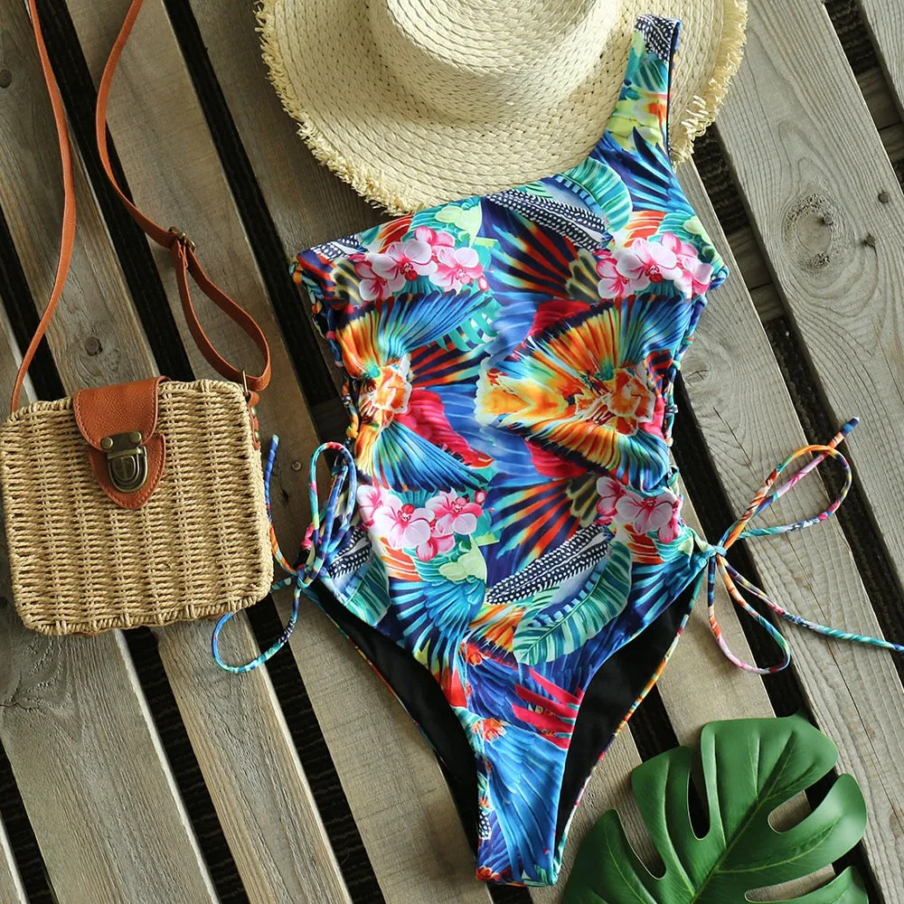 TEEK - One Shoulder Bandage Side Swimsuit